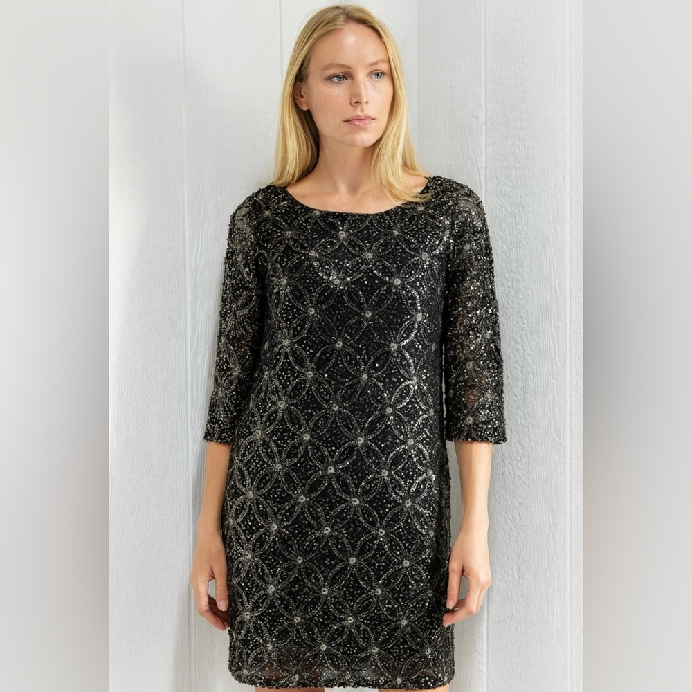 ANTONIO MELANI Black Sequin Long Sleeve Dress